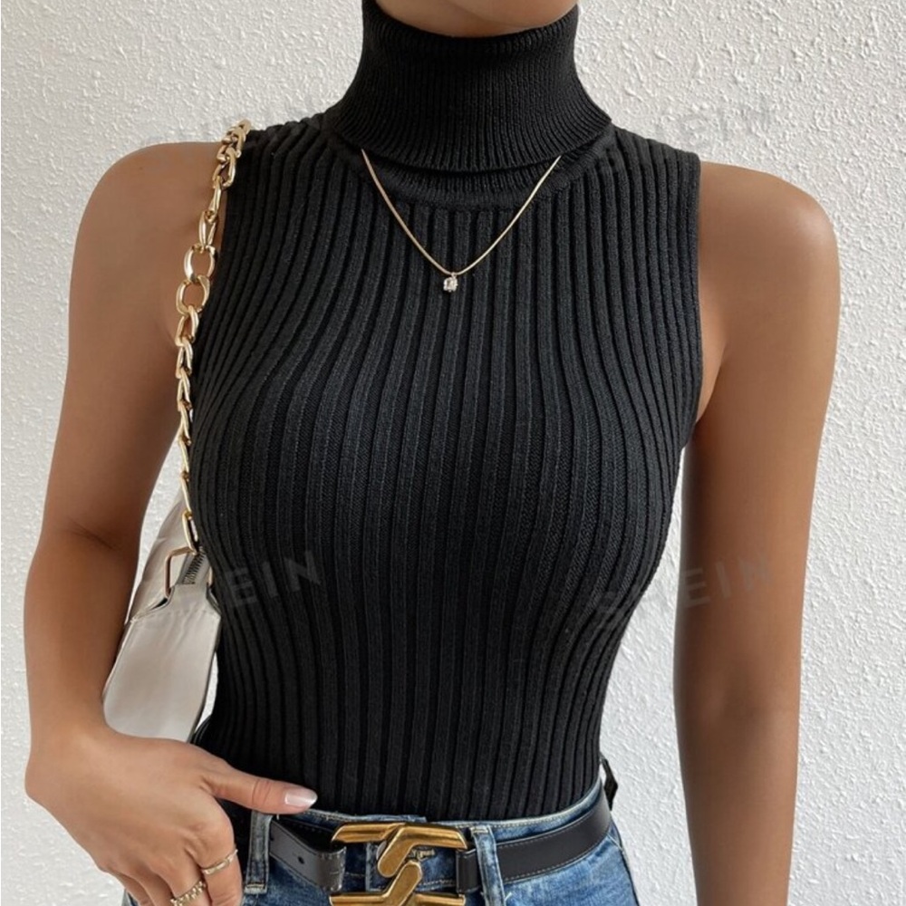 Turtle Neck Ribbed Knit Top - Picture 2 of 4